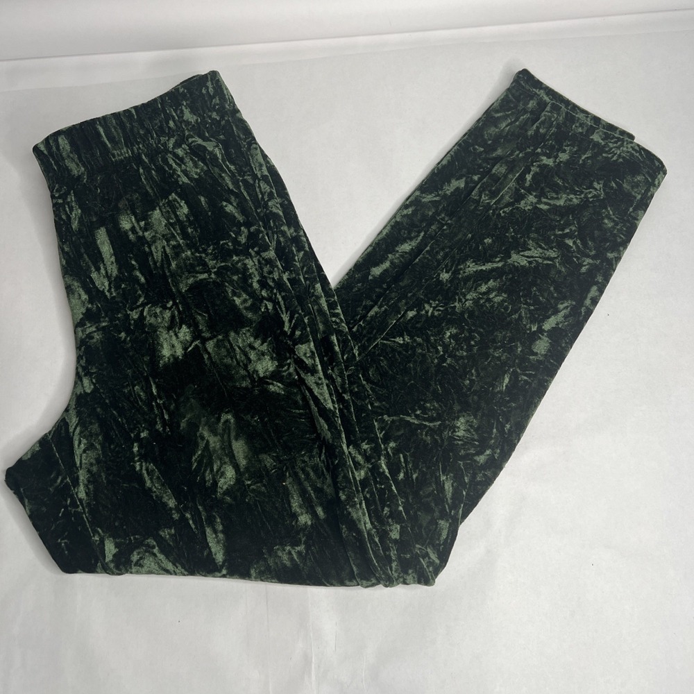 Du Jour Crinkle‎ Faux Crushed Velvet Leggings Pants Christmas Forest Green M